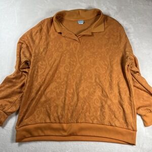 Comfort‎ Corner Sweater Womens XXL Orange Textured Knit Polo Pullover Top